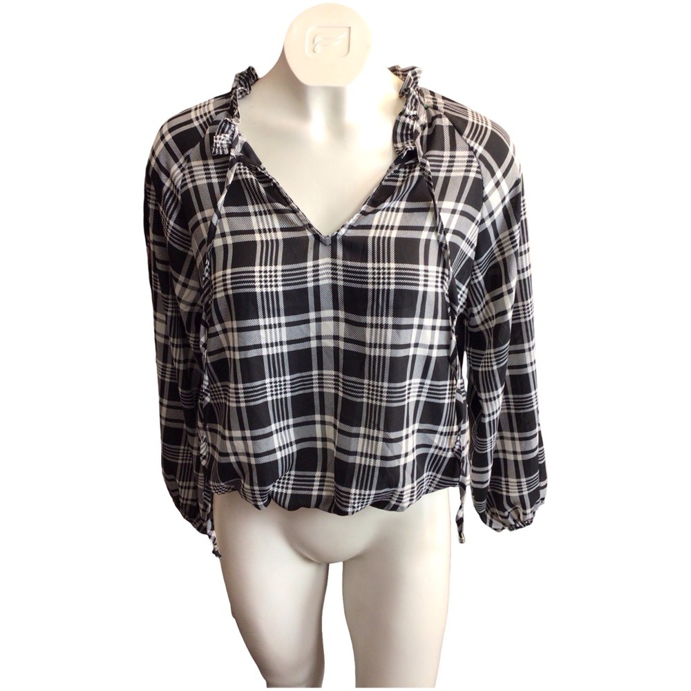 Wild Moss Elegant Black and White Plaid Women's Blouse